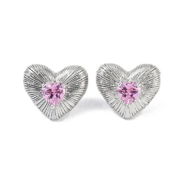 Heart 304 Stainless Steel Pearl Pink Cubic Zirconia Stud Earring for Women