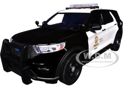 2022 Ford Police Interceptor Utility Black and White Los Angeles Police Department (LAPD) with Flashing Light Bar and Front...