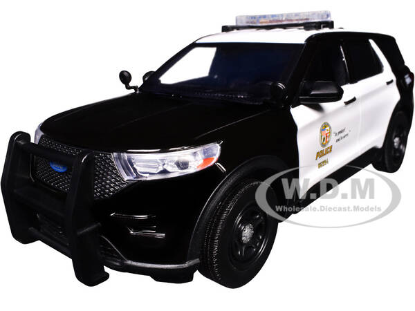 2022 Ford Police Interceptor Utility Black and White Los Angeles Police Department (LAPD) with Flashing Light Bar and Front...