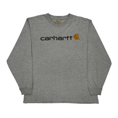 Carhartt Spellout Long Sleeve T-Shirt - XL Grey Cotton Blend