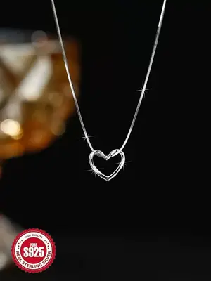 S925 Sterling Silver Twisted Love Heart Necklace for Women & Girls, Fashion Jewelry for Party, Daily Decor, Trendy All-match ...