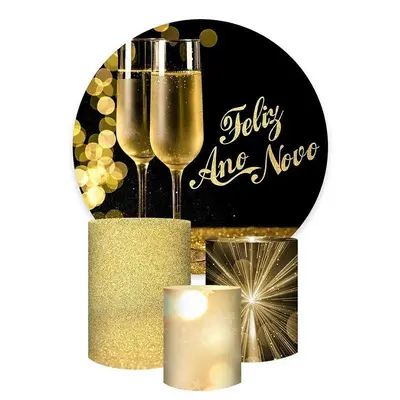 Aperturee Gold Glitter Bokeh Wine Glass Round Birthday Backdrop Kit | Circle Party Backdrop | Circle Birthday Backdrop Cover ...