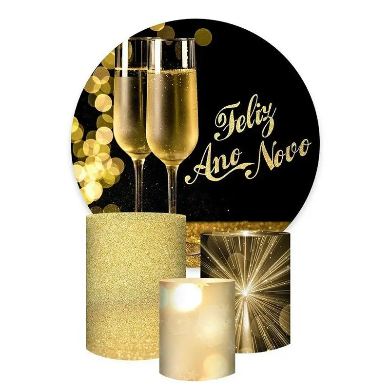Aperturee Gold Glitter Bokeh Wine Glass Round Birthday Backdrop Kit | Circle Party Backdrop | Circle Birthday Backdrop Cover ...