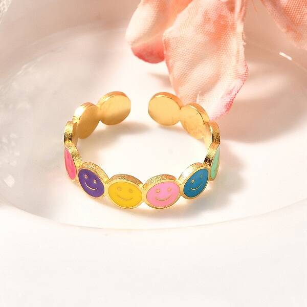 201 Stainless Steel Enamel Open Cuff Ring for Women