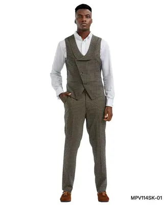 Tazio Men's 2-Piece Skinny Fit Vest Set - Tattersall Pattern