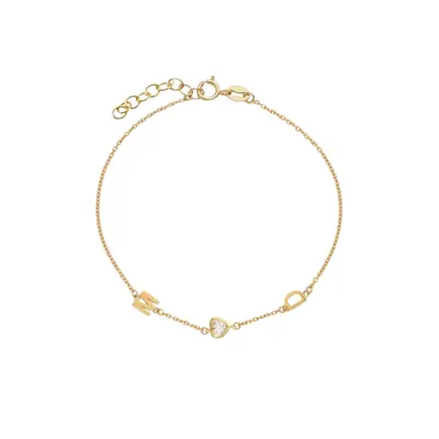 14K Gold Lab Created Diamond Personalized Initial Letter Charm Bracelet