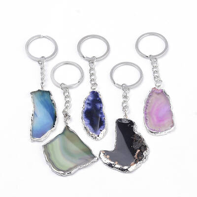 Platinum Plated Natural Agate Keychain