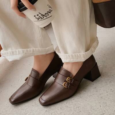 CHIKO Sariyah Square Toe Block Heels Loafers Shoes