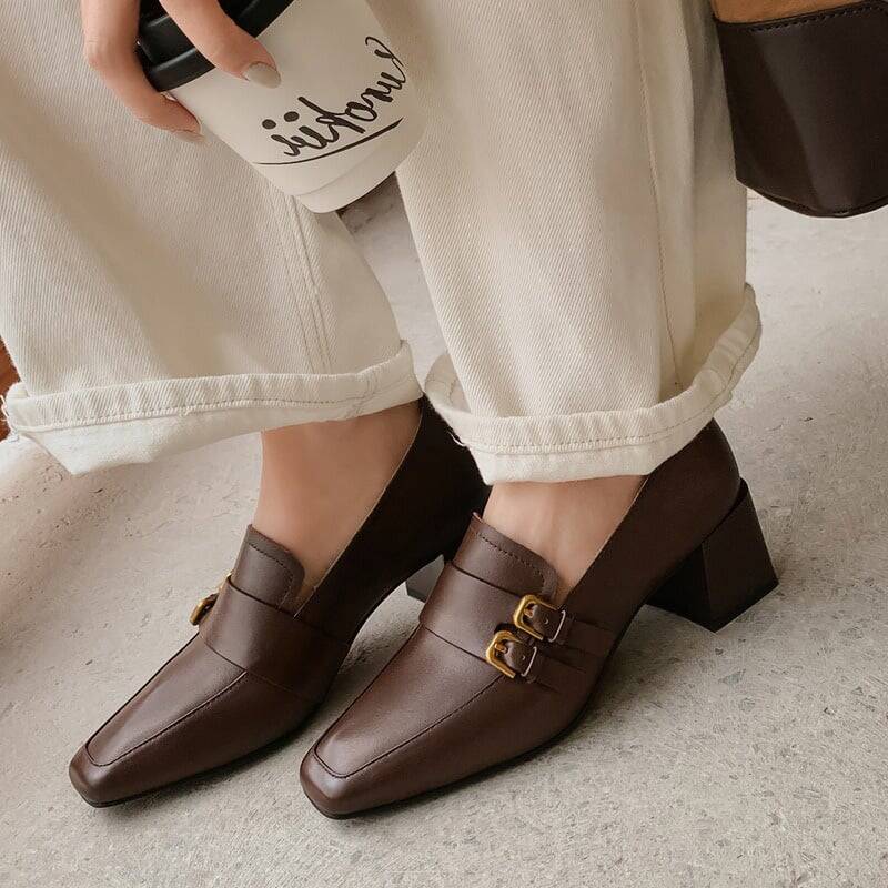 CHIKO Sariyah Square Toe Block Heels Loafers Shoes