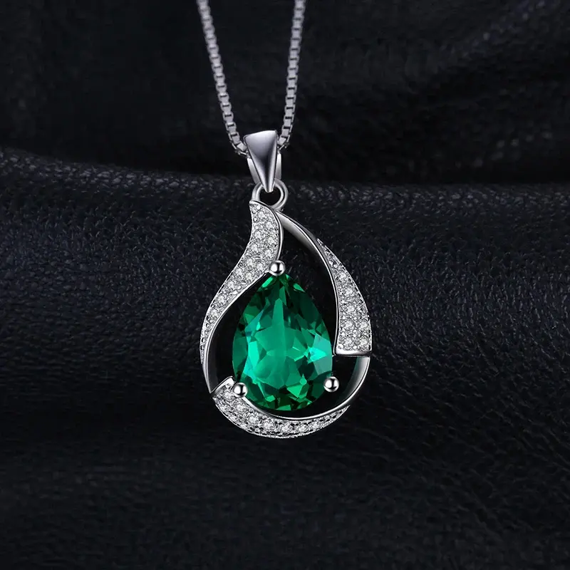 Elegant 3Ct Green Simulated Nano Emerald Pendant Necklace in 925 Sterling Silver for Women - Chic Pear Shaped Gemstone Design...