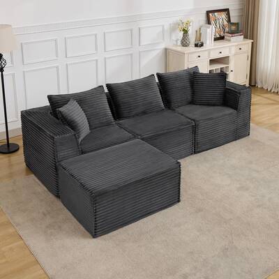 Garvee 107 Modular Sectional Sofa with Deep Seat, Modern L-Shape Boneless Couch with Chaise, Soft Corduroy Fabric, for Livin...