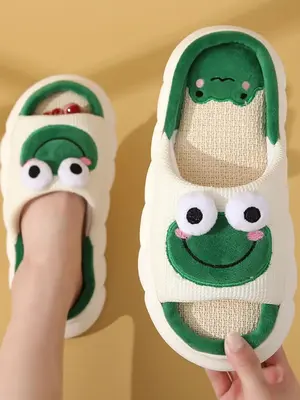 Women's Cute Cartoon Frog Design Slippers, Lightweight Breathable Soft Comfortable Home Slippers, Warm & Cozy Soft Slippers f...