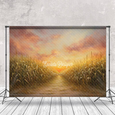 Summer Sunset Cornfield Path Natural Scene Backdrop - Aperturee