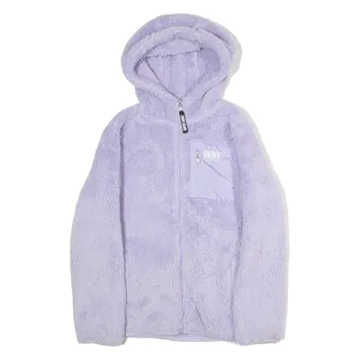DKNY Womens Fleece Jacket Purple Flannel Hooded L