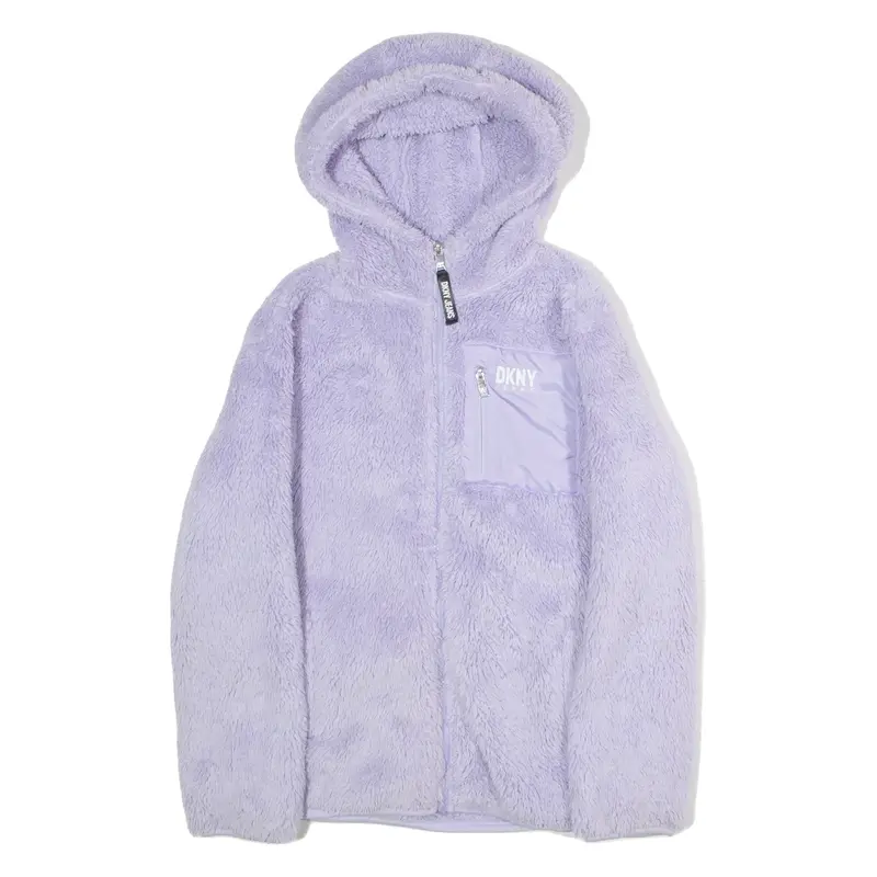DKNY Womens Fleece Jacket Purple Flannel Hooded L