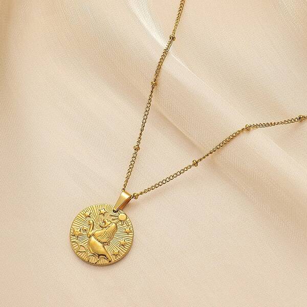 Constellation Coin Stainless Steel Pendant Necklace for Women
