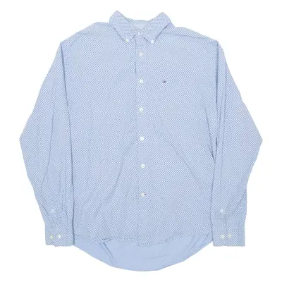 TOMMY HILFIGER Mens Formal Shirt Blue Spotted Long Sleeve L