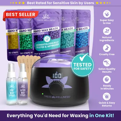 Complete Waxing Kit Set by Tress Wellness | Safe for Full Body Waxing | Armpit, Face, Legs, Brazilian and Bikini Waxing at ho...