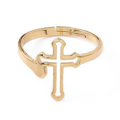 Ion Plating(IP) 201 Stainless Steel Hollow Out Cross Adjustable Ring for Women