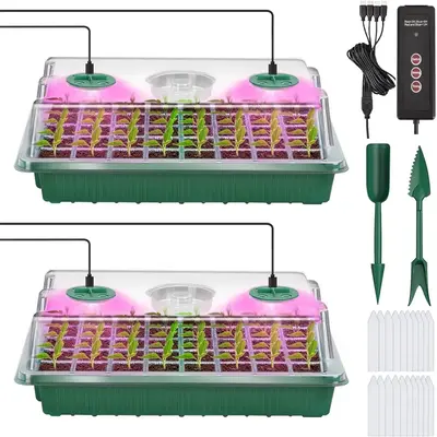 Seed Starter Kit with Grow Light, 2 Sets Seed Starter Tray with Timing Controller, Garden Supplies Adjustable Brightness Seed...