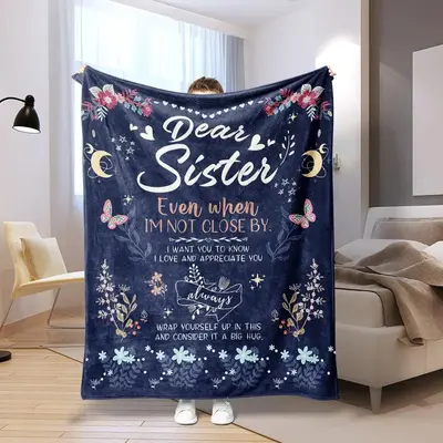 Letter Pattern Flannel Blanket, 1 Count Mother's Day Gift Soft Warming Bedding for All Season, Household Bedding Supplies