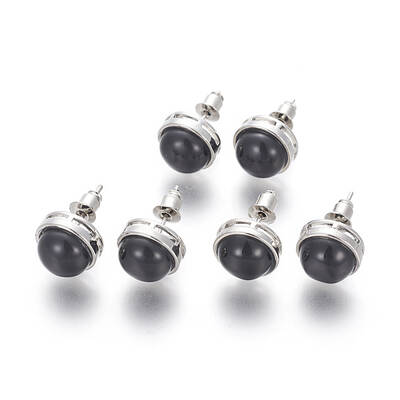 Natural Dyed & Heated Black Agate Stud Earrings