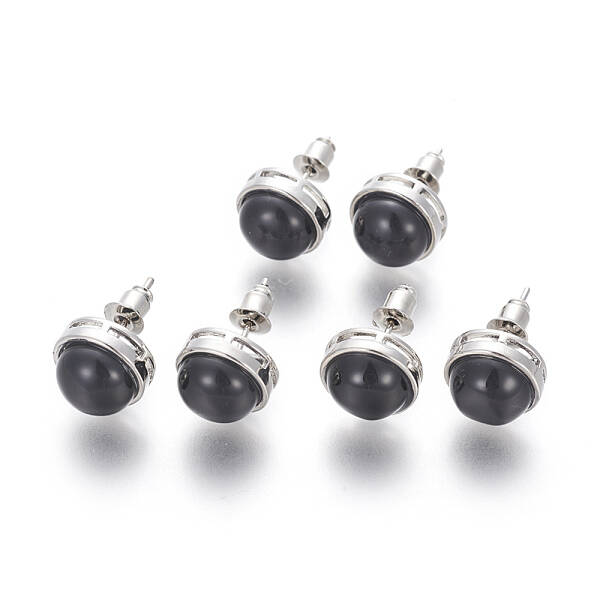 Natural Dyed & Heated Black Agate Stud Earrings
