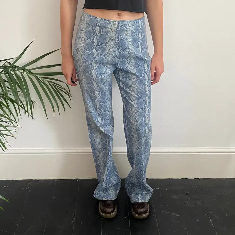 Unbranded Animal print Trousers - 30W UK 10 Blue Cotton Blend