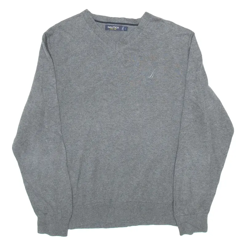 NAUTICA Mens Jumper Grey V-Neck Tight Knit L