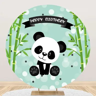 Round Green Bamboo Panda Bokeh Birthday Backdrop - Aperturee