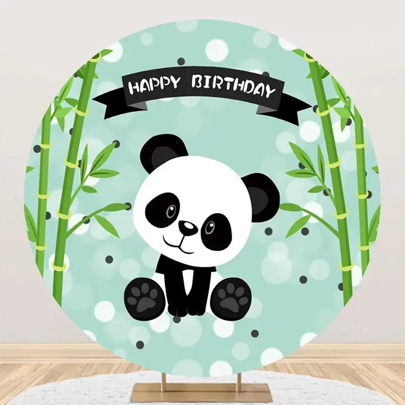 Round Green Bamboo Panda Bokeh Birthday Backdrop - Aperturee