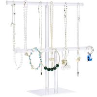 Acrylic Jewelry Display Holder, Necklace and Bracelet Hanging Organizer, Clear 2-Tier Tower Stand for Bangles, Necklaces, Rin...