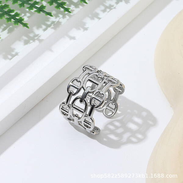 Oval Link Chain 304 Stainless Steel Adjustable Cuff Rings