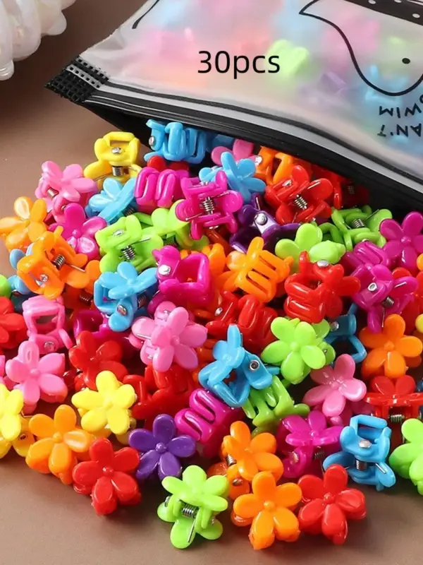 Cute Mixed Color Flower Design Hair Claw, 30pcs/set Summer 2024 Fashion Hair Accessories for Women & Girls, Mini Hair Claw S...