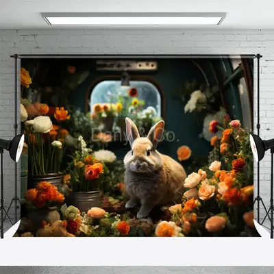 Easter Bunny Flowers Indoor Photography Backdrop - Aperturee