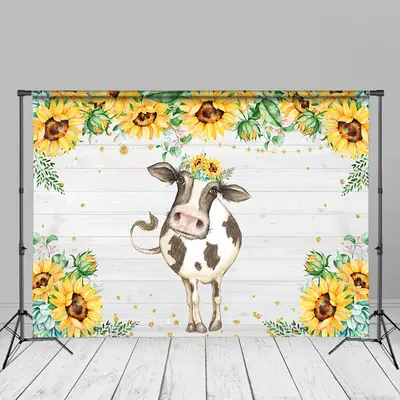 Cow Leaf Wooden Yellow Turnsole Flower Photo Backdrop - Aperturee