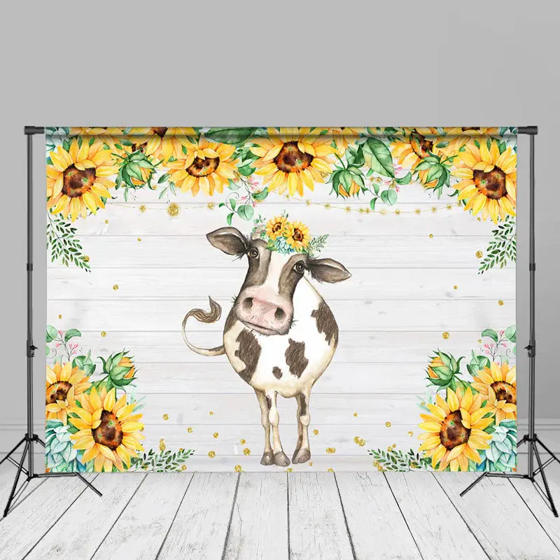 Cow Leaf Wooden Yellow Turnsole Flower Photo Backdrop - Aperturee
