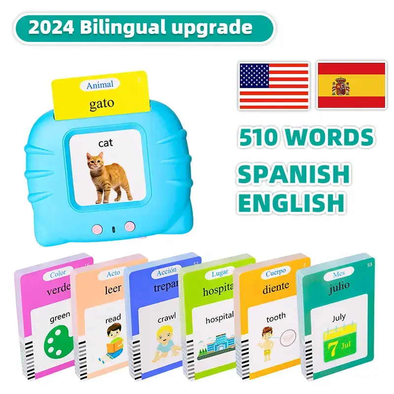 2024 Bilingual English & Spanish Flash Cards for Toddlers, 510 Sight Words, Audible Toys Learning Spanish for Kids Adults, Sp...