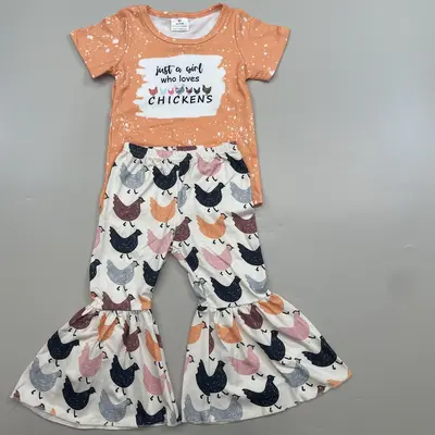 Girl Bell Bottom Set Chicken Outfit Girl Clothing Set Farm Clothes