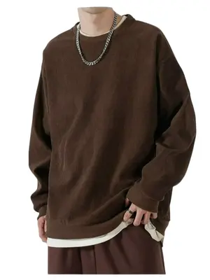 Men's Solid Drop Shoulder Corduroy Sweatshirt, Casual Vintage Fashion Trendy Preppy Regular Fit Round Neck Loose Pullover for...