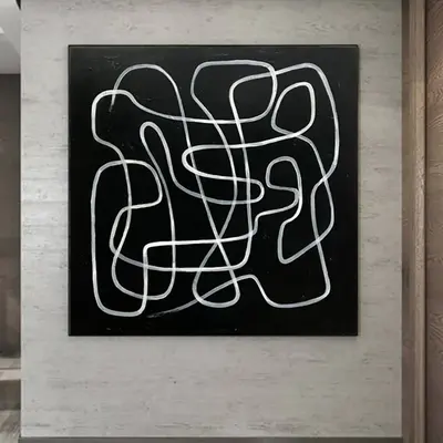 Abstract Black and White Paintings On Canvas Minimalist Art Monochrome Lines Painting Textured Geometric Art Abstract Labyrin...