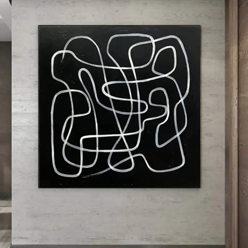 Abstract Black and White Paintings On Canvas Minimalist Art Monochrome Lines Painting Textured Geometric Art Abstract Labyrin...
