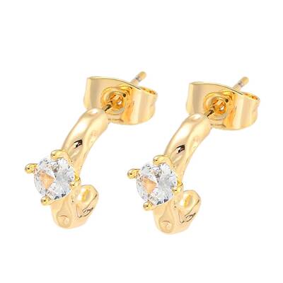 Brass Micro Pave Clear Cubic Zirconia Stud Earrings