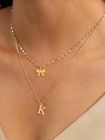 Bow & Letter Design Pendant Necklace, Stainless Steel Jewelry for Party, Modern Daily Decor, Trendy All-match & Exquisite J...