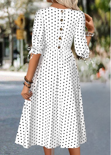 Modlily White Polka Dot Half Sleeve Round Neck Dress - XXL