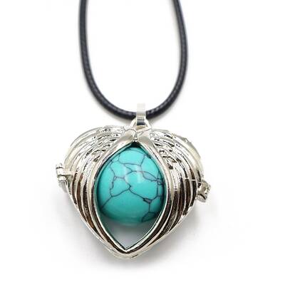 Synthetic Turquoise Cage Pendant Necklaces