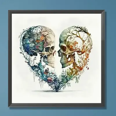 5D Diamond Art Painting Kit, Heart & Skull Pattern DIY Diamond Art Painting without Frame, 1 Count Handmade Art Crafts for Ho...