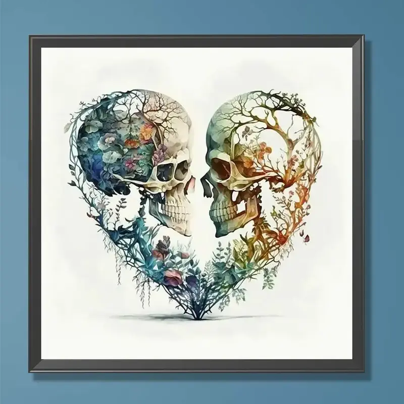 5D Diamond Art Painting Kit, Heart & Skull Pattern DIY Diamond Art Painting without Frame, 1 Count Handmade Art Crafts for Ho...