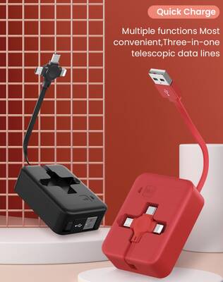 4-in-1 Retractable USB Cable - Type C, Micro, iPhone, with Stand & Storage Box