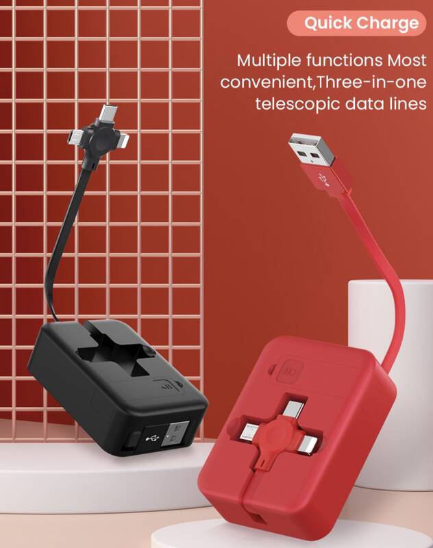 4-in-1 Retractable USB Cable - Type C, Micro, iPhone, with Stand & Storage Box